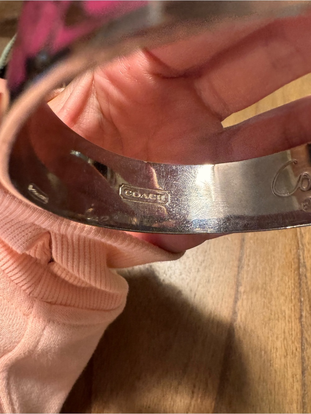 Vintage Coach Pink Signature Cuff Bracelet with Pink Enamel - Picture 3 of 6